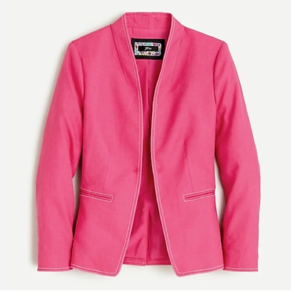 J. Crew Going-Out Blazer in Stretch Linen Fuschia Pink Size 12